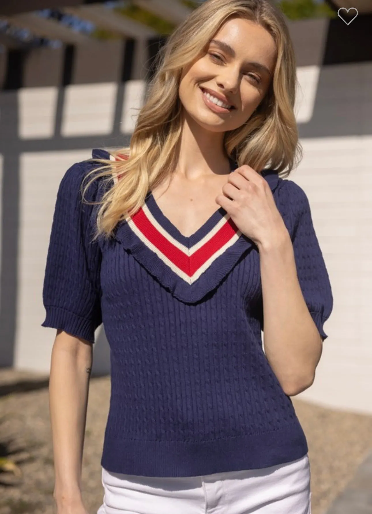Navy & Red Cable V-Neck Sweater