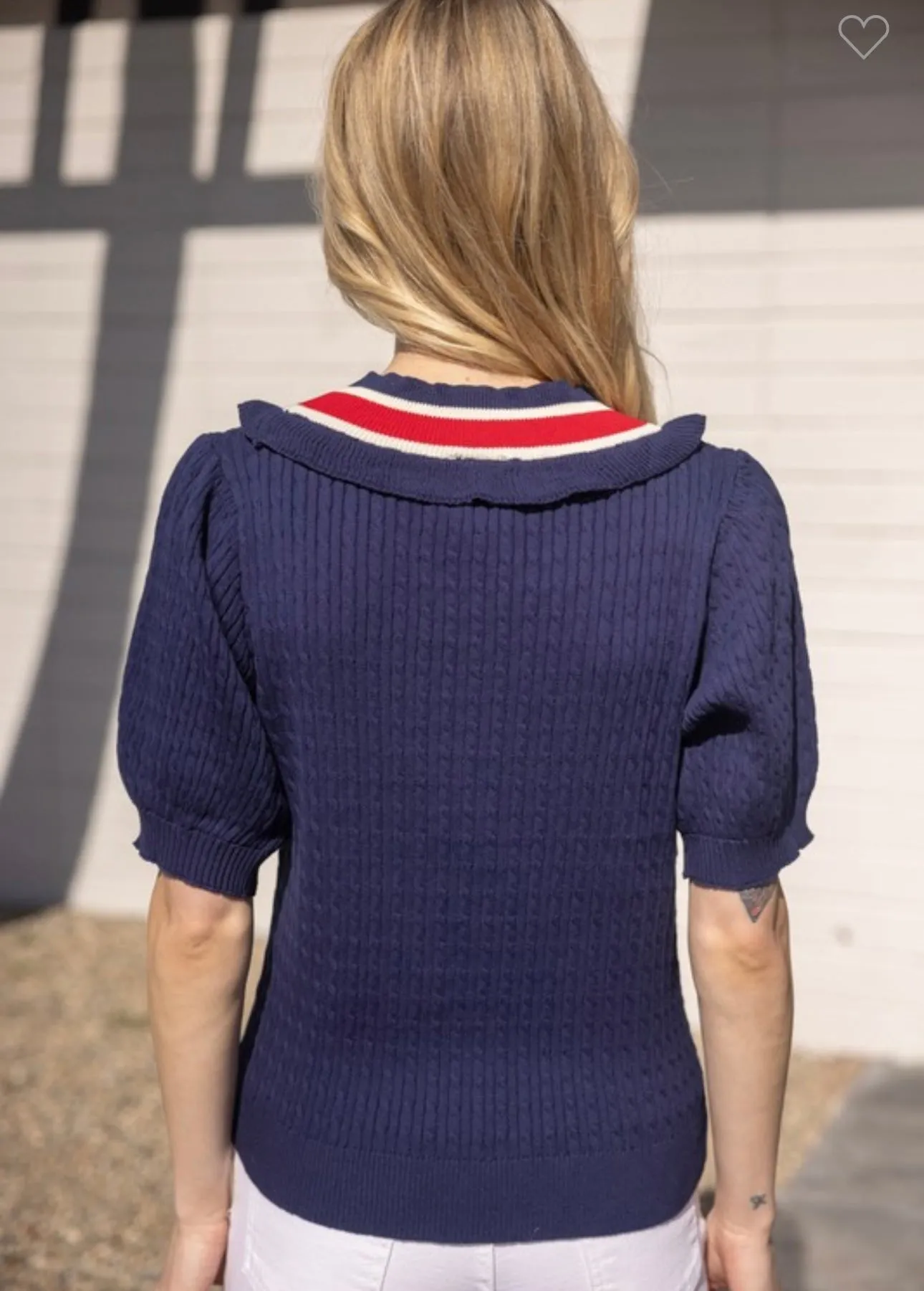 Navy & Red Cable V-Neck Sweater