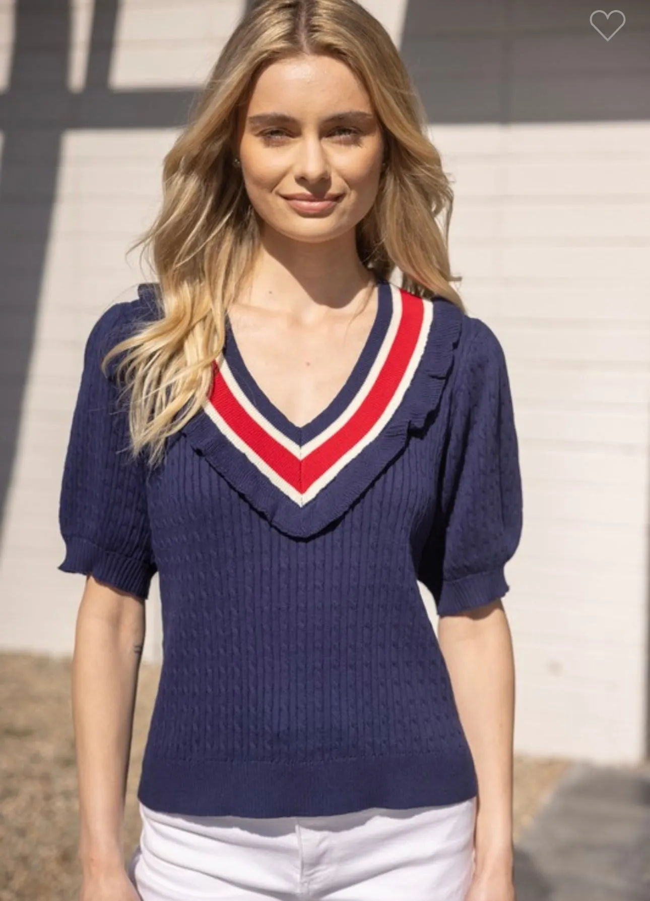 Navy & Red Cable V-Neck Sweater