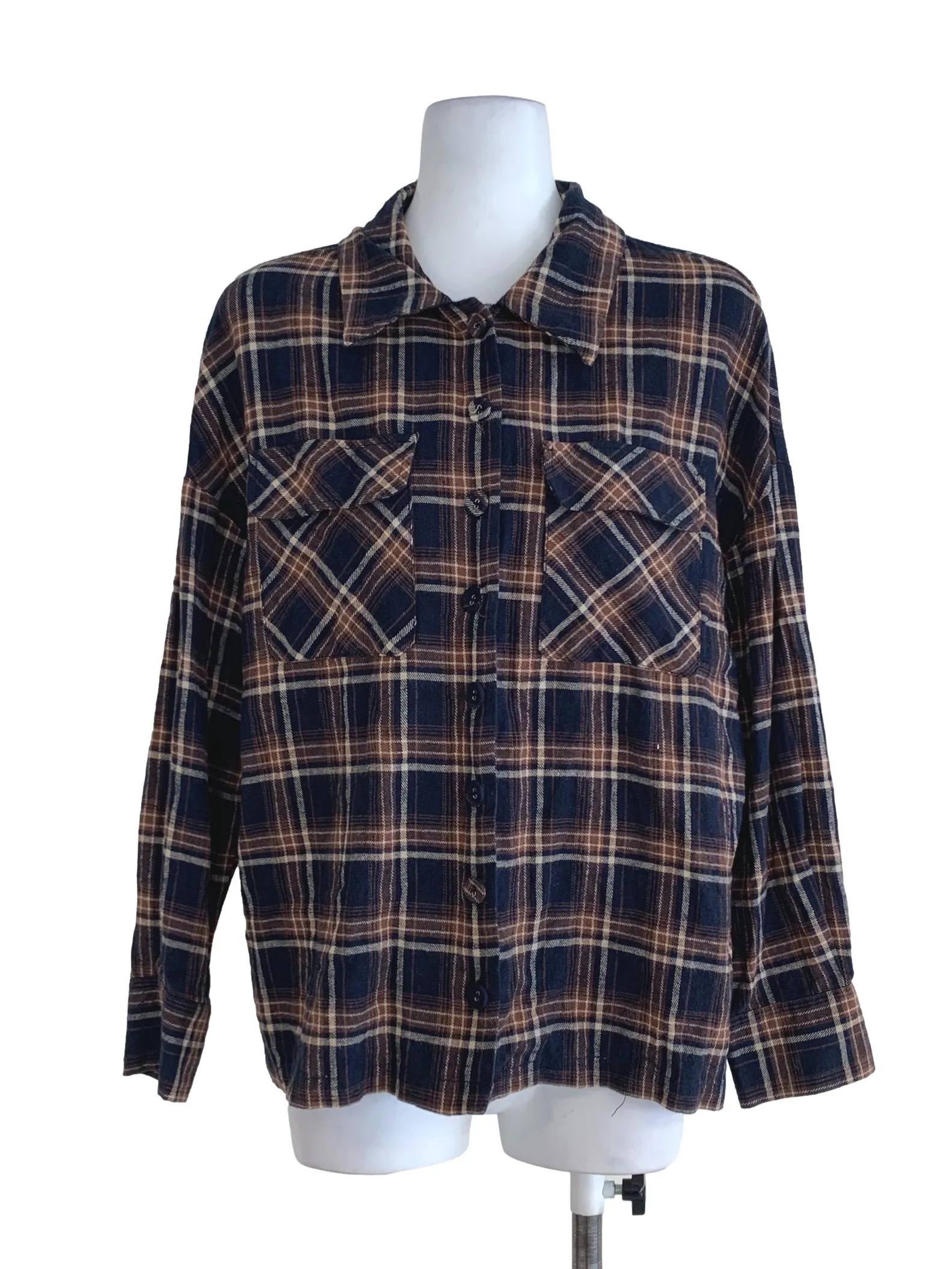 Navy Blue Tartan Buttoned Down Shirt
