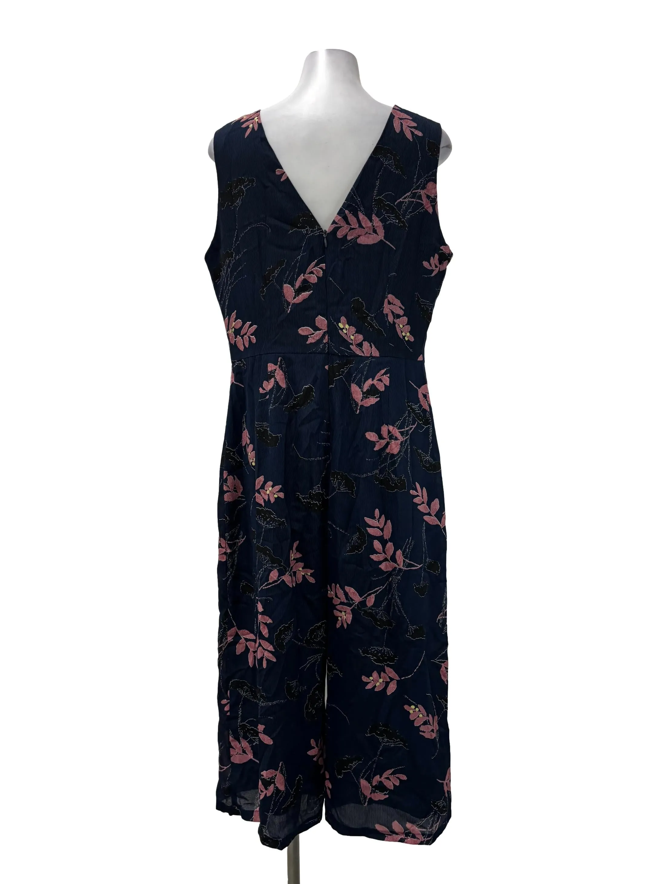 Navy Blue V-Neck Floral Jumpsuit
