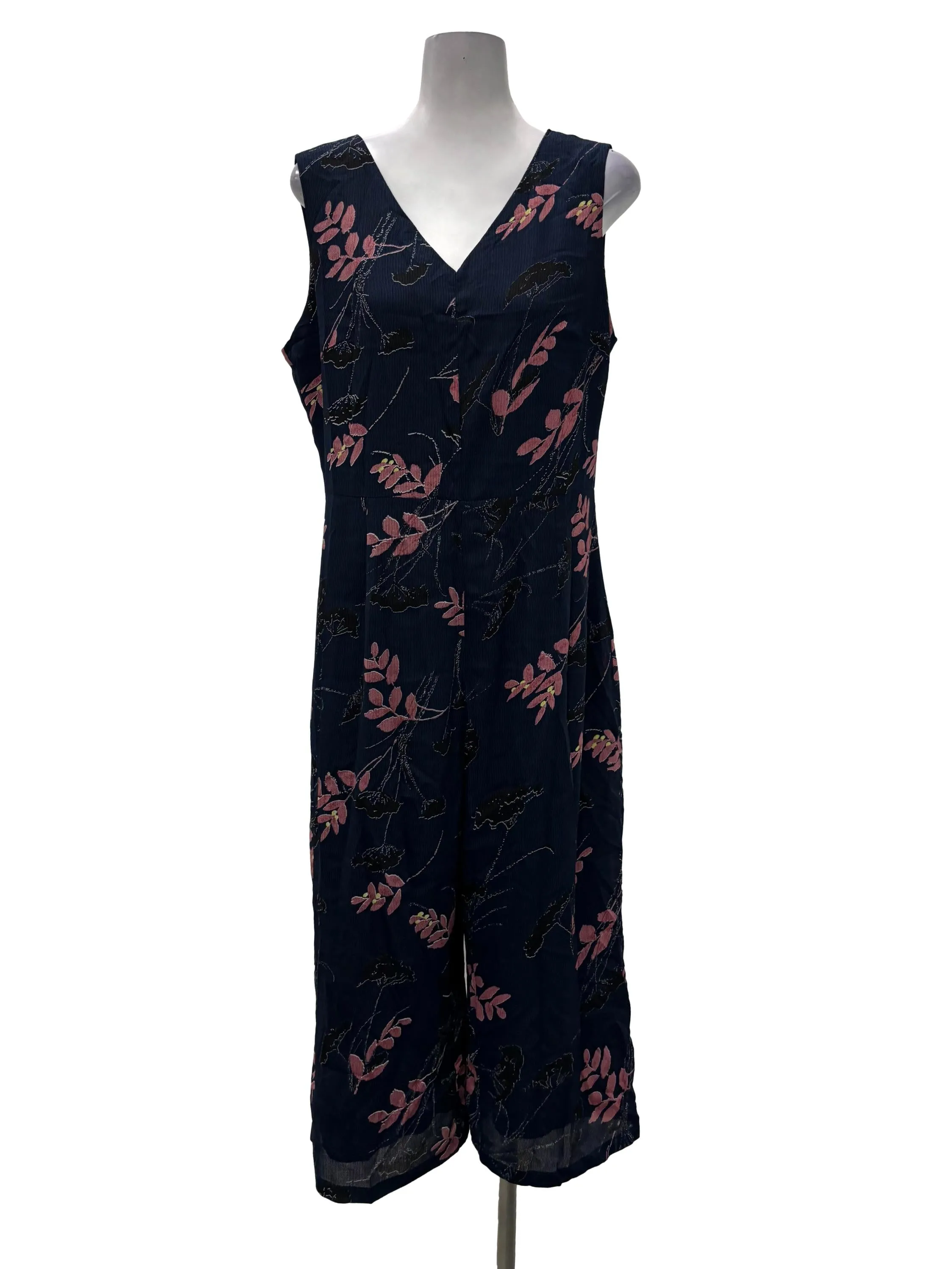 Navy Blue V-Neck Floral Jumpsuit