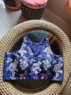Navy Rose Brocade Blouse