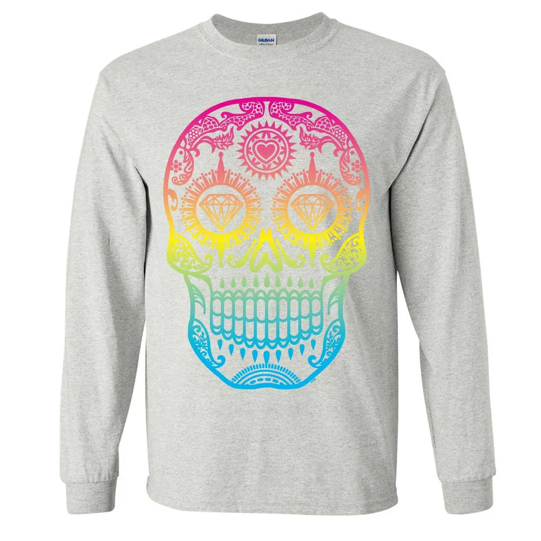 Neon Diamond Eyes Smiling Sugar Skull Long Sleeve Shirt