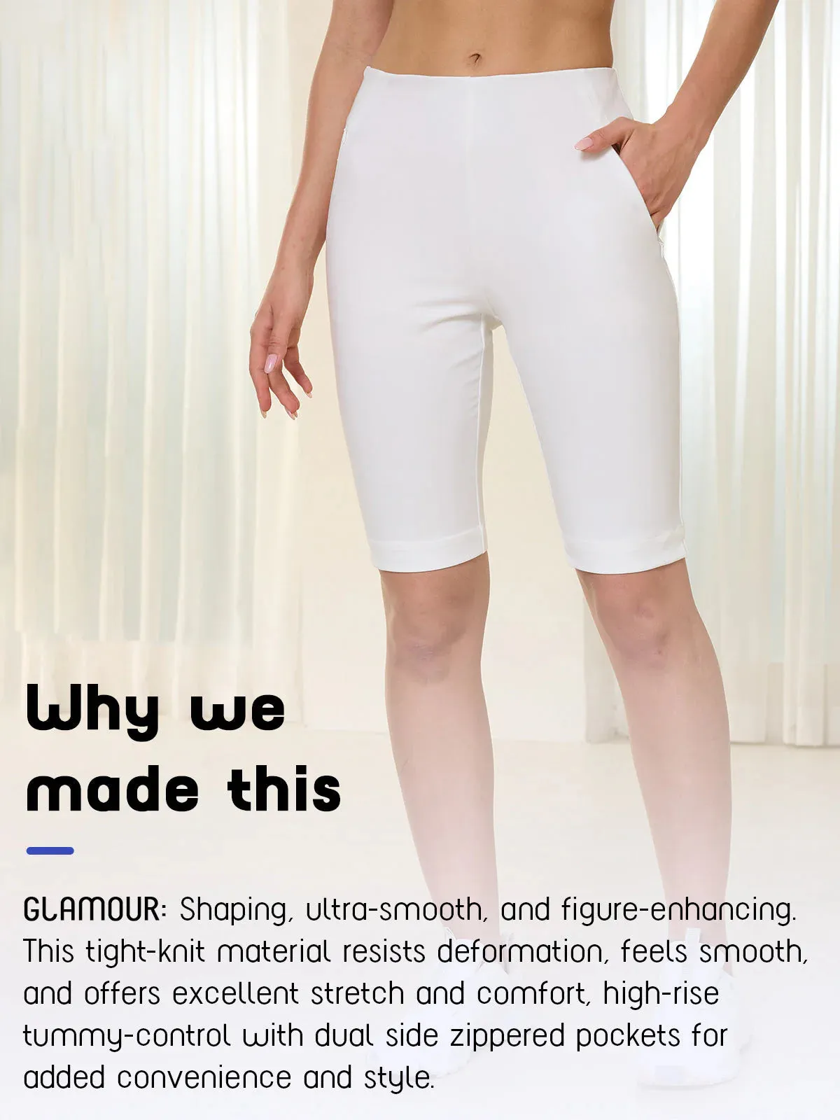 NEW ACEGOLFS GLAMOUR 22.5 Inch Slim-Fit Stretch Shorts UPF50 , White, Sz M, Retails $90