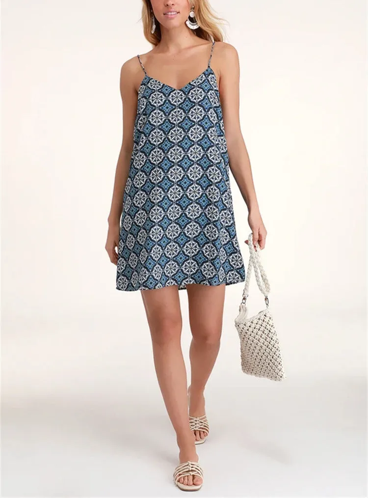 New Sexy Ethnic Style Print Strap Dress