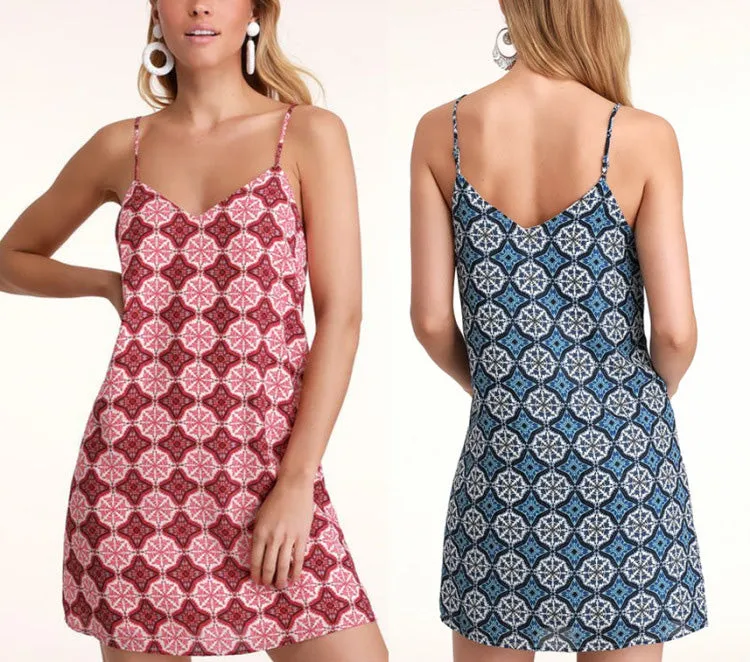 New Sexy Ethnic Style Print Strap Dress