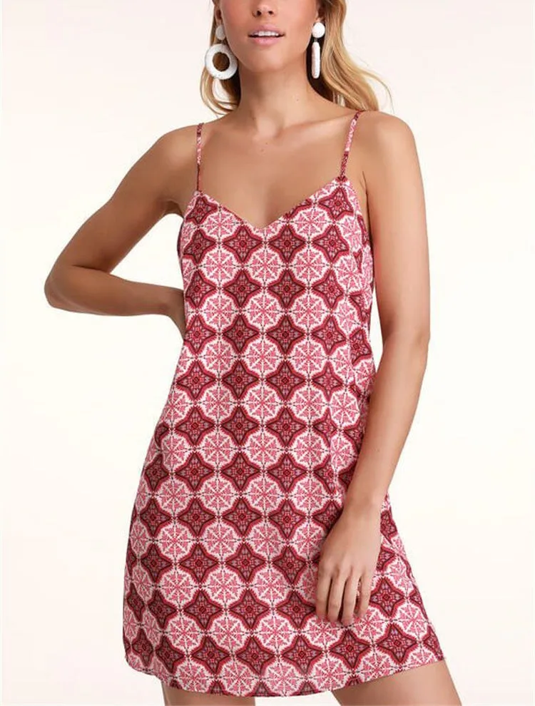 New Sexy Ethnic Style Print Strap Dress