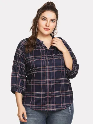 New V-neck Scottish Plaid Long-sleeved Shirt
