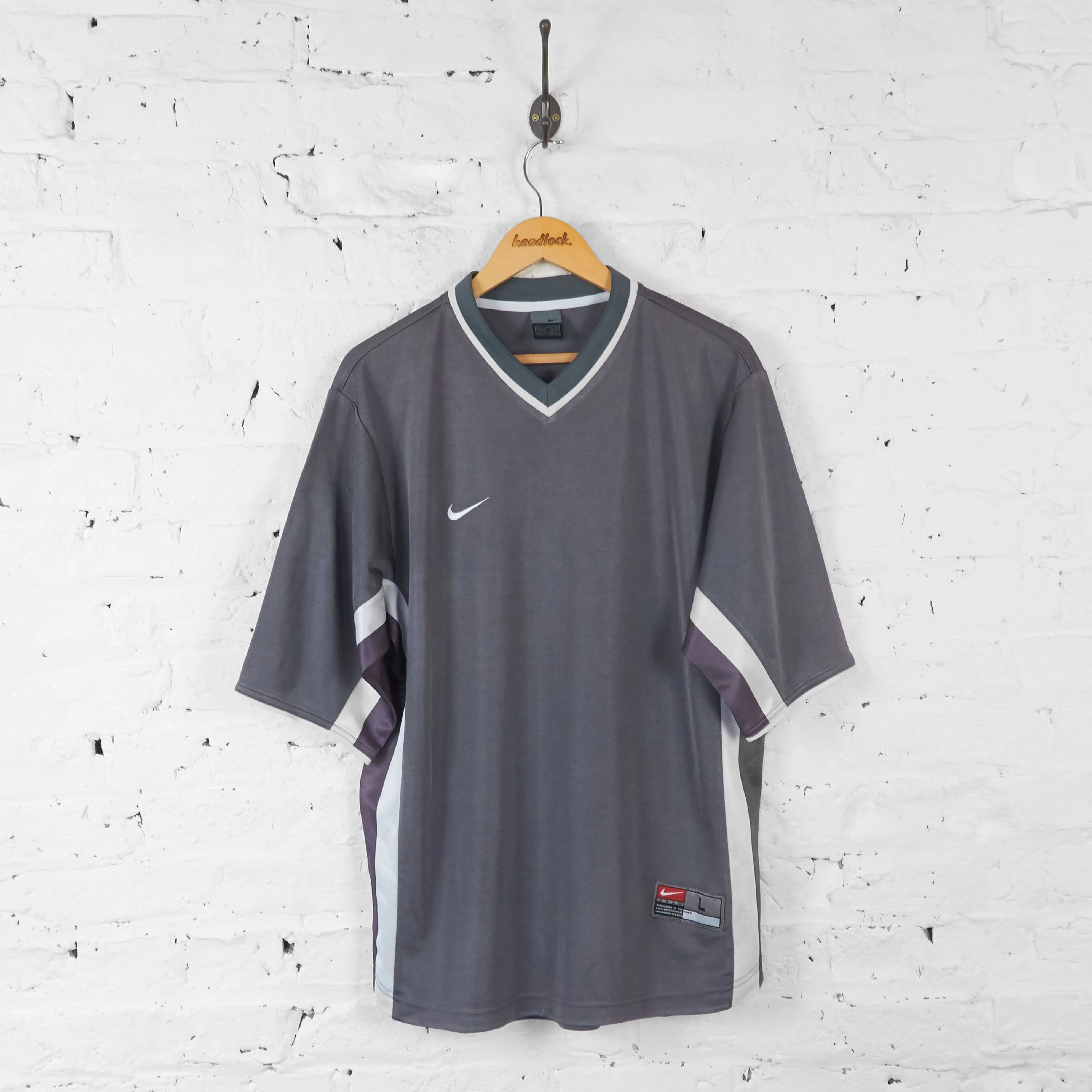 Nike V Neck Sports T Shirt - Grey - L