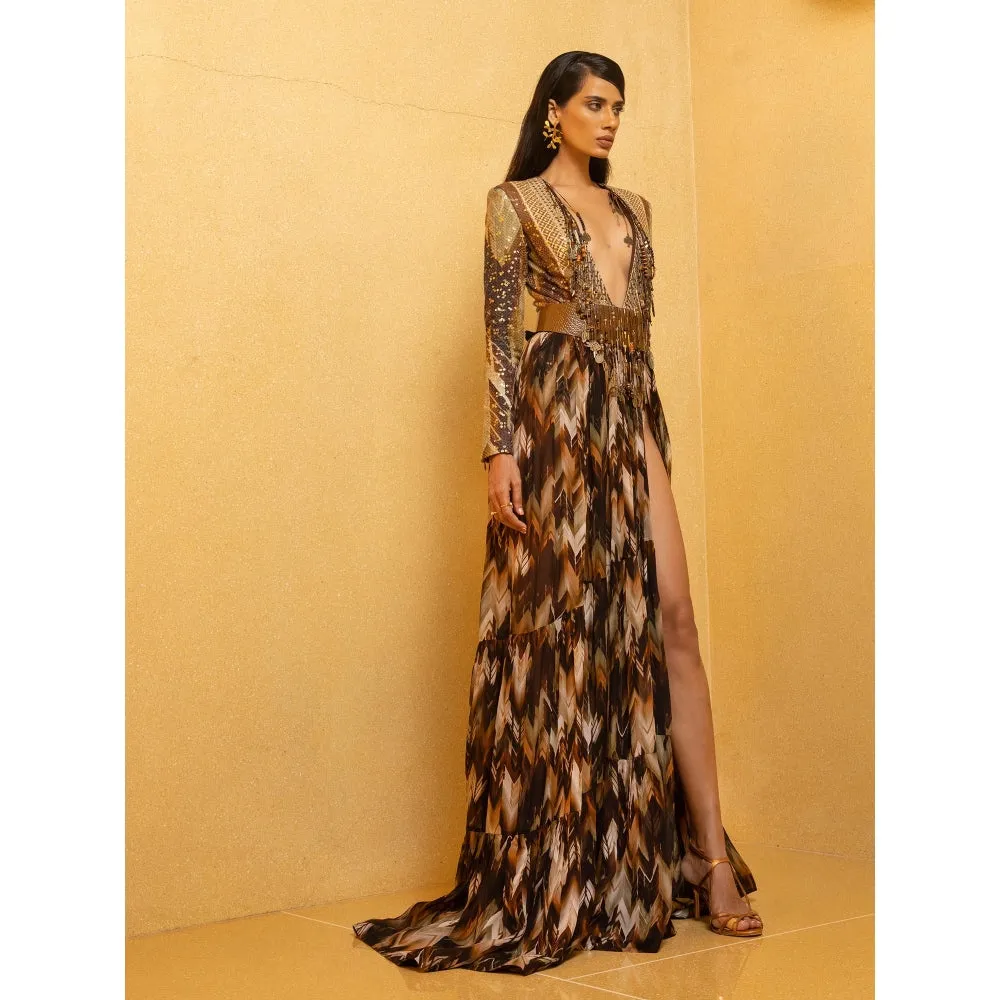 Nikita Mhaisalkar Sundown Coffee High Slit Skirt
