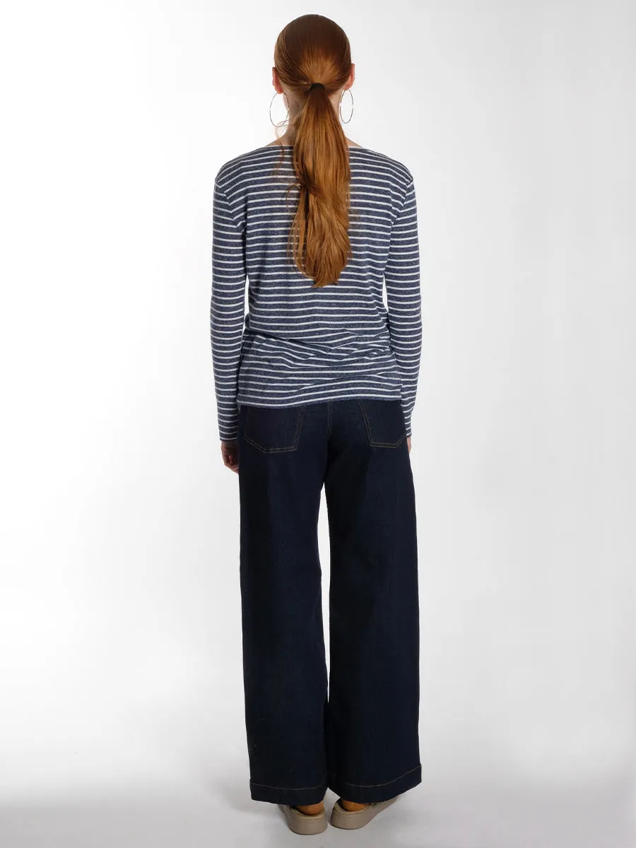 Nobel LS Stripe Top - White Blue