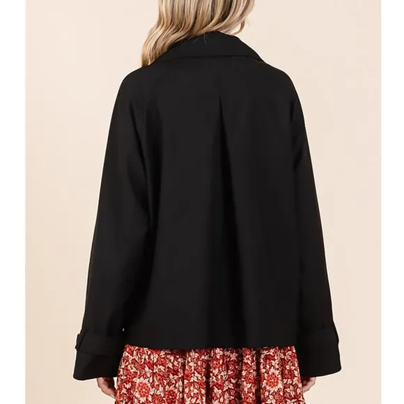 NWT Double Breasted Long Sleeved Cropped Trench Coat Black Jacket, Spring Style
