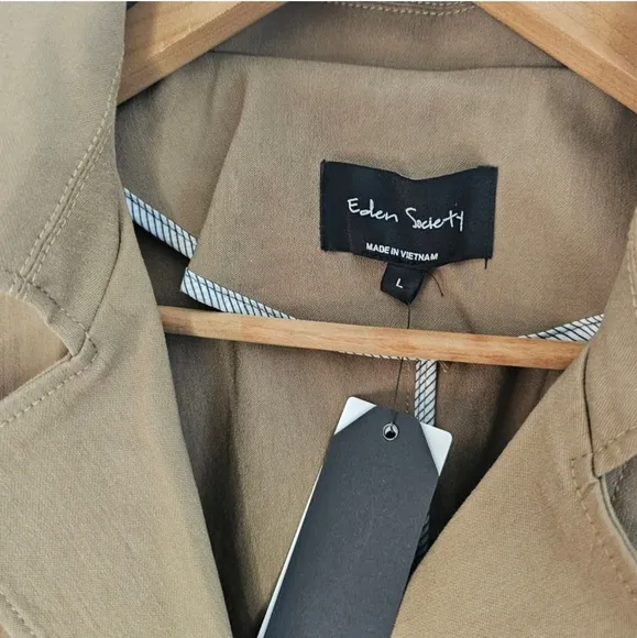 NWT Eden Society Olive Single-Breasted Short Trench Coat Size Large