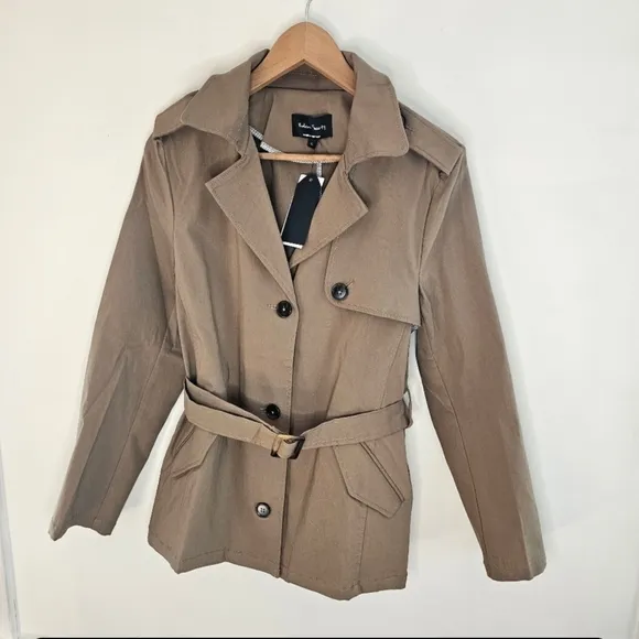 NWT Eden Society Olive Single-Breasted Short Trench Coat Size Large