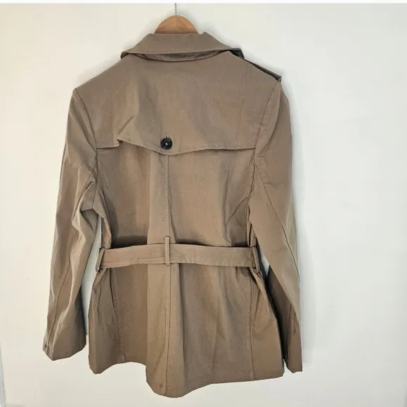NWT Eden Society Olive Single-Breasted Short Trench Coat Size Large