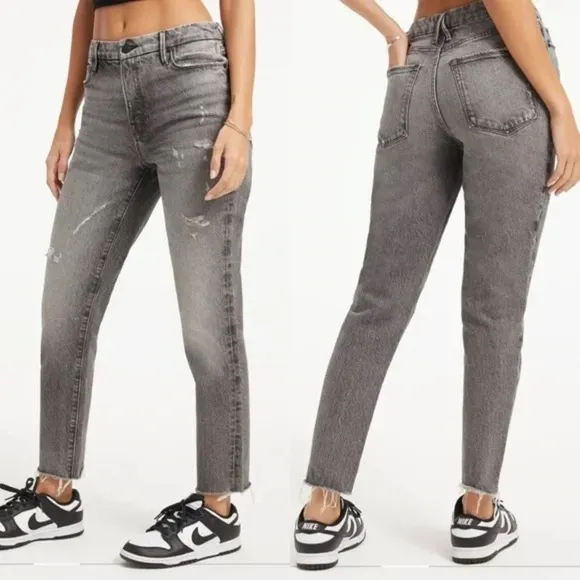 NWT Good American Weekender GrayWash HighRiseSlim/Straight Raw Hem Jeans Size 6