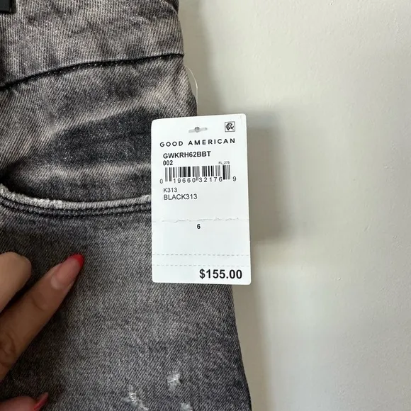 NWT Good American Weekender GrayWash HighRiseSlim/Straight Raw Hem Jeans Size 6