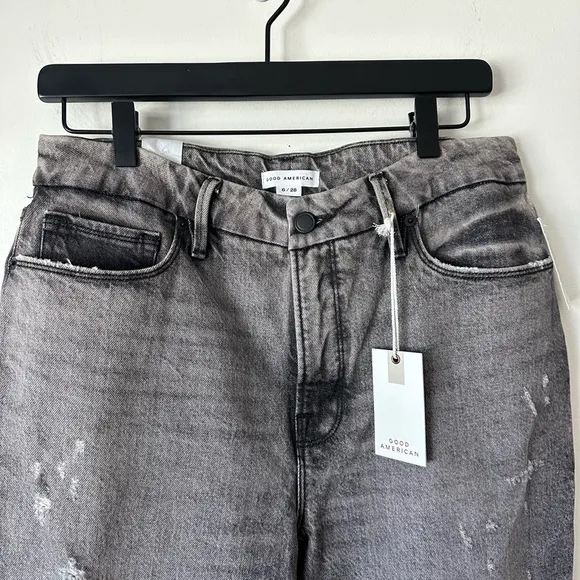 NWT Good American Weekender GrayWash HighRiseSlim/Straight Raw Hem Jeans Size 6