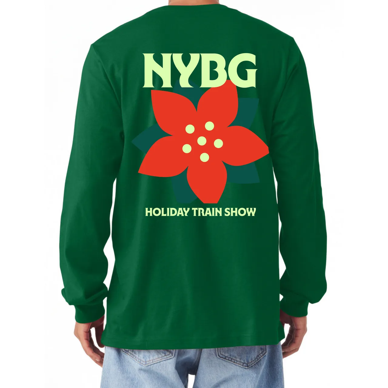 NYBG Poinsettia Long Sleeve T-Shirt | Green