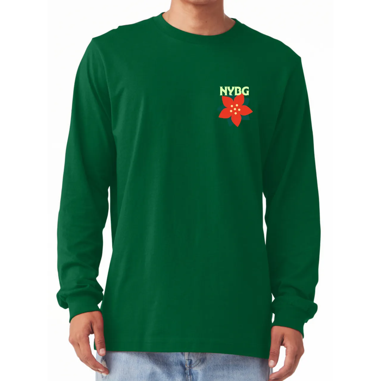 NYBG Poinsettia Long Sleeve T-Shirt | Green