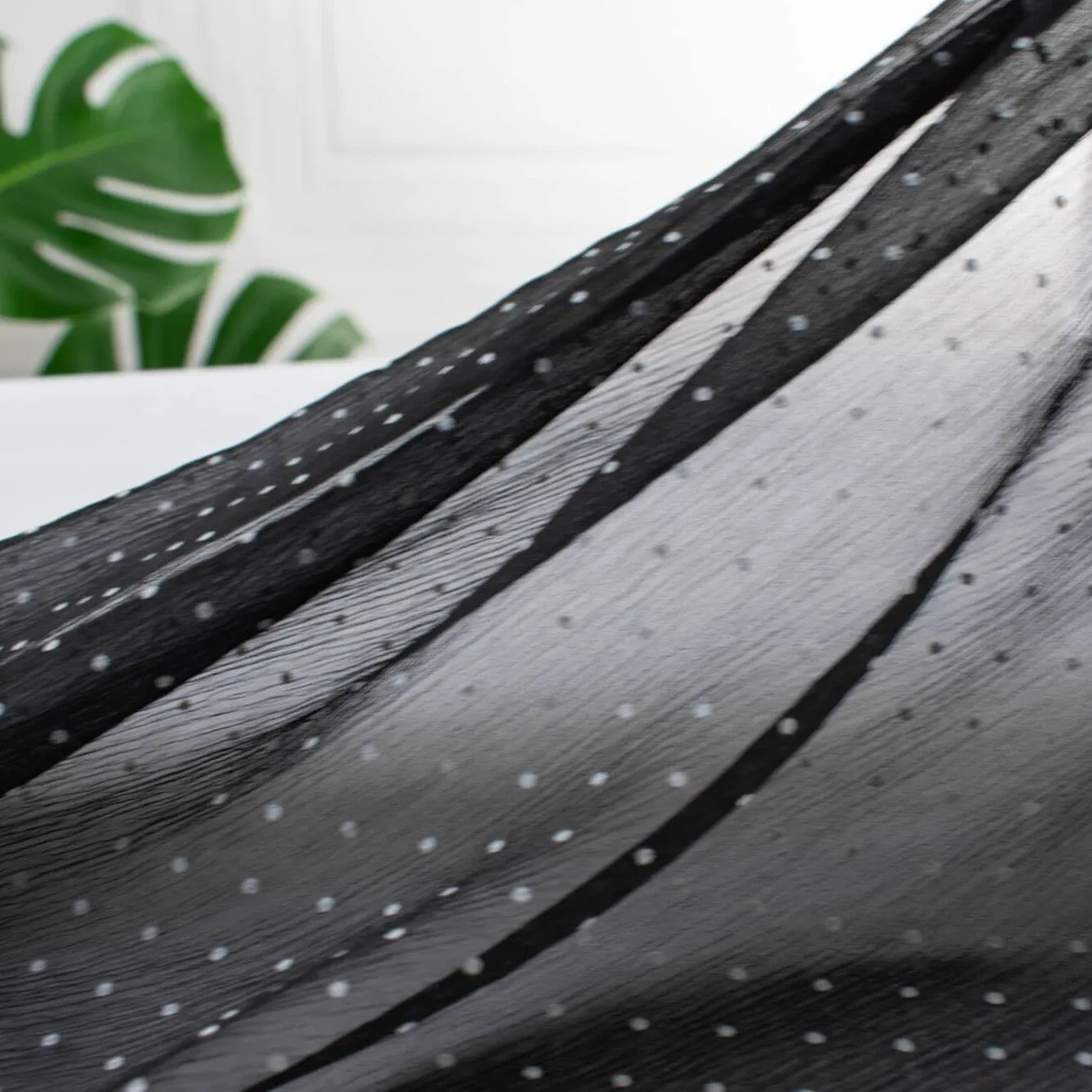 NYC Designer 100% Silk Black/Off-White Polka Dot Crinkle Chiffon  'Danielle'