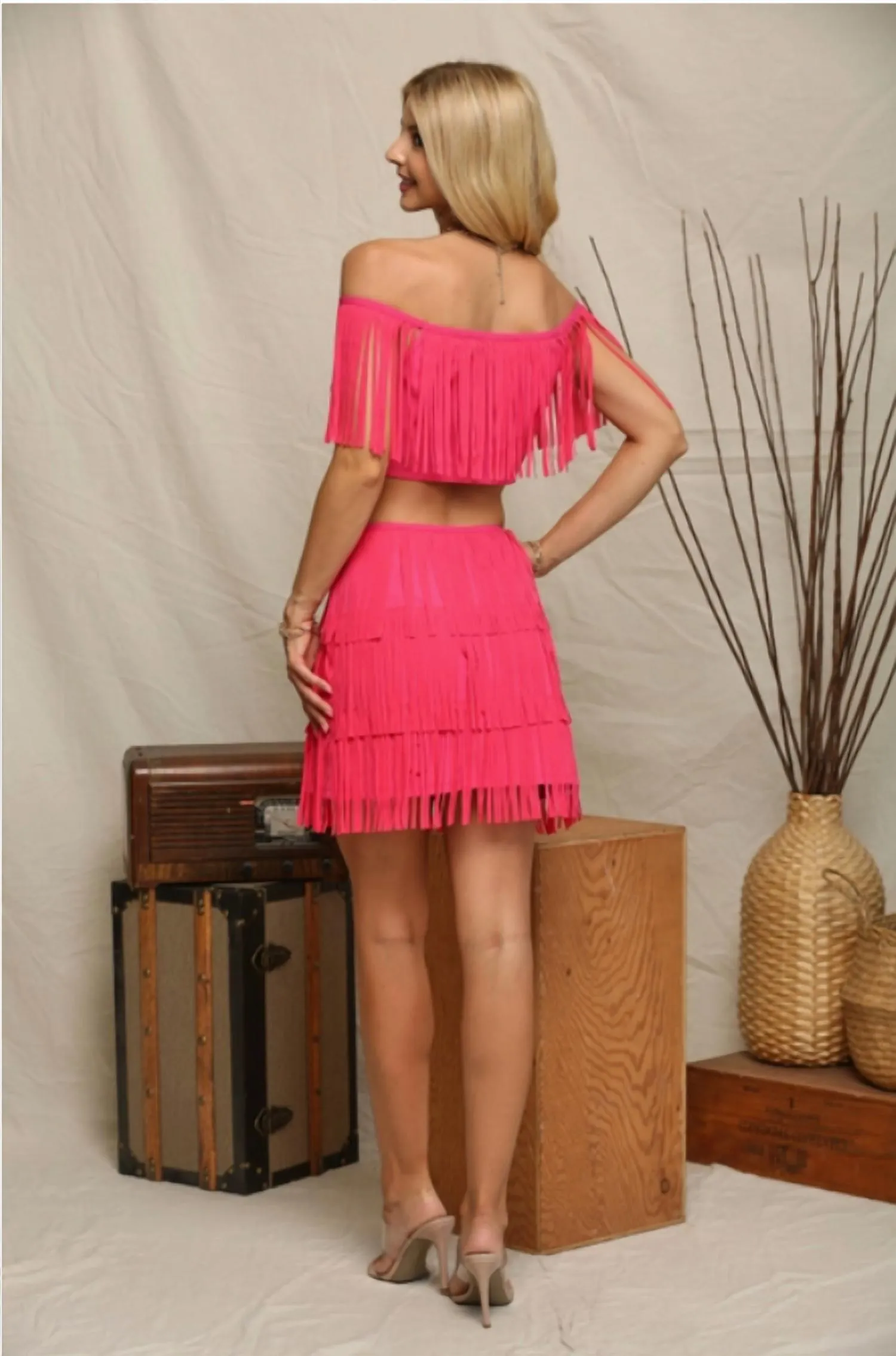 Nylon Apparel - Western Fringed Top Mini Skirt Set