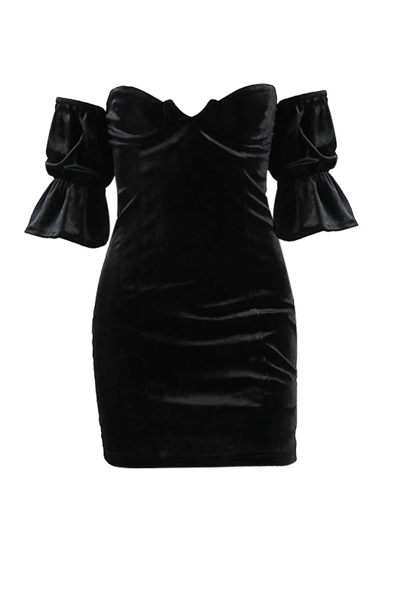 Off Shoulder Flares Sleeve Corset Velvet Dress
