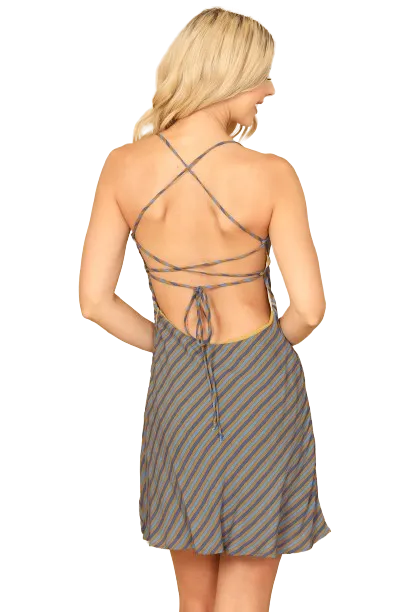 Olive Blue Cowl Neck Diagonal Stripe Mini Dress - Pack of 5