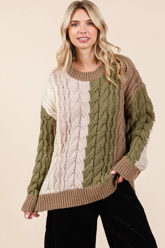 Olive Oversized Cable Sweater - 20 $25 Sale