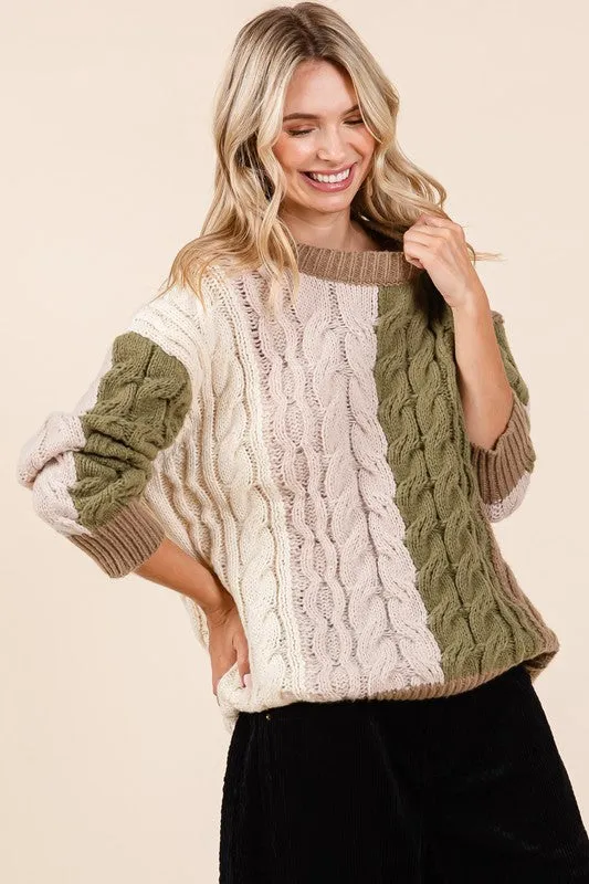 Olive Oversized Cable Sweater - 20 $25 Sale