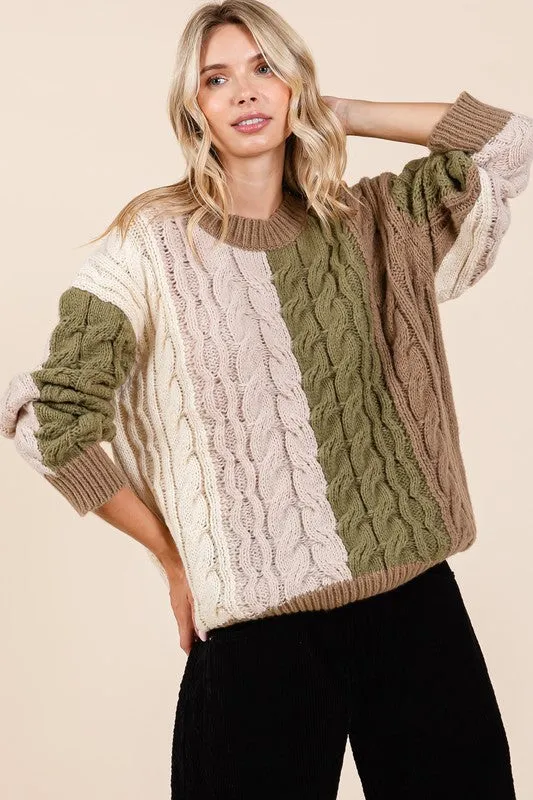 Olive Oversized Cable Sweater - 20 $25 Sale