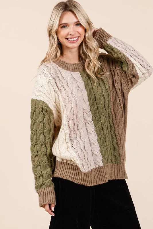 Olive Oversized Cable Sweater - 20 $25 Sale