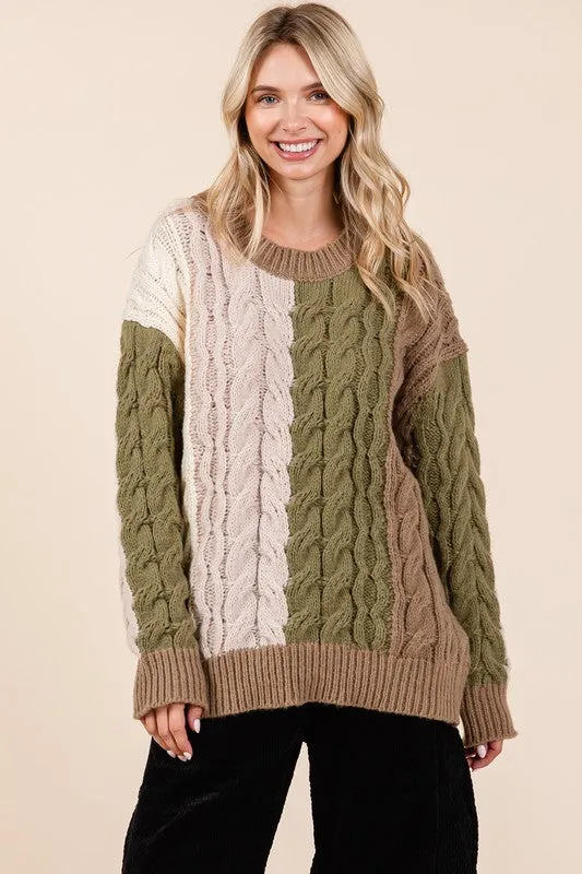 Olive Oversized Cable Sweater - 20 $25 Sale