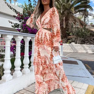Orange Waist Cutout Maxi Dress