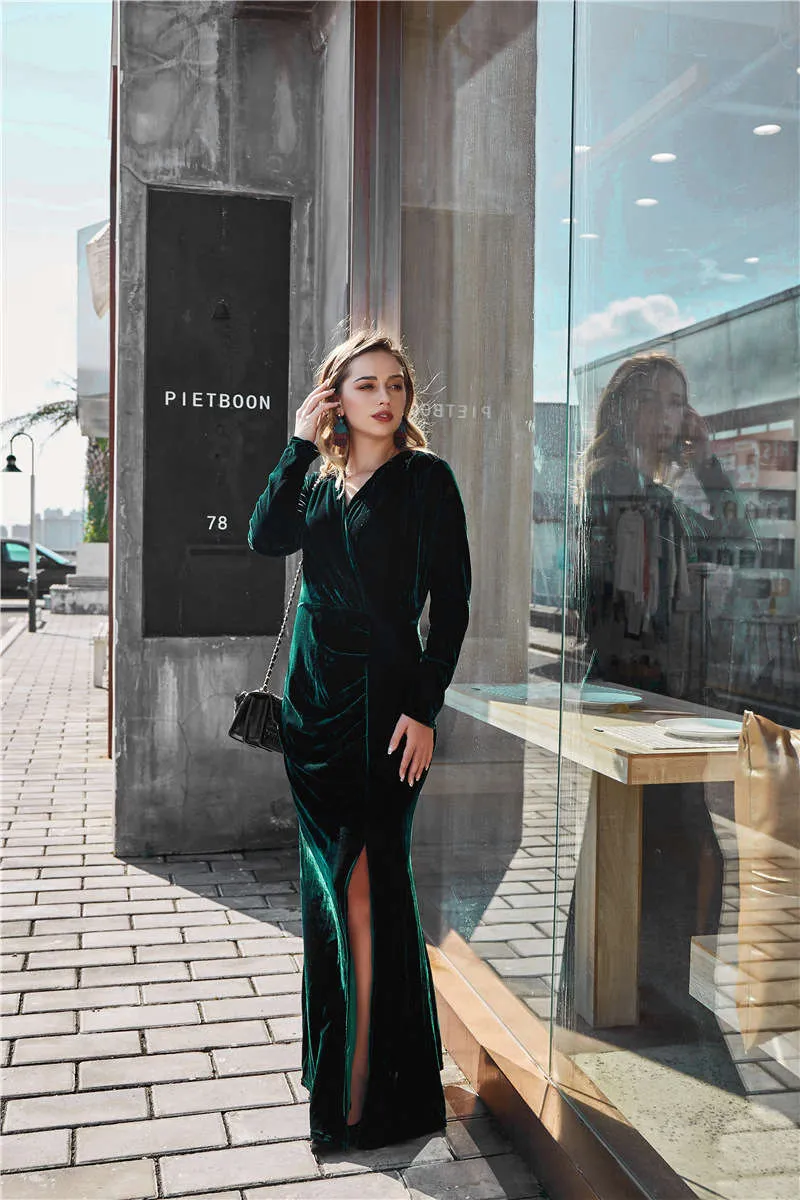 Original Design Women's Velvet Long Skirt Autumn Split Mopping Dress