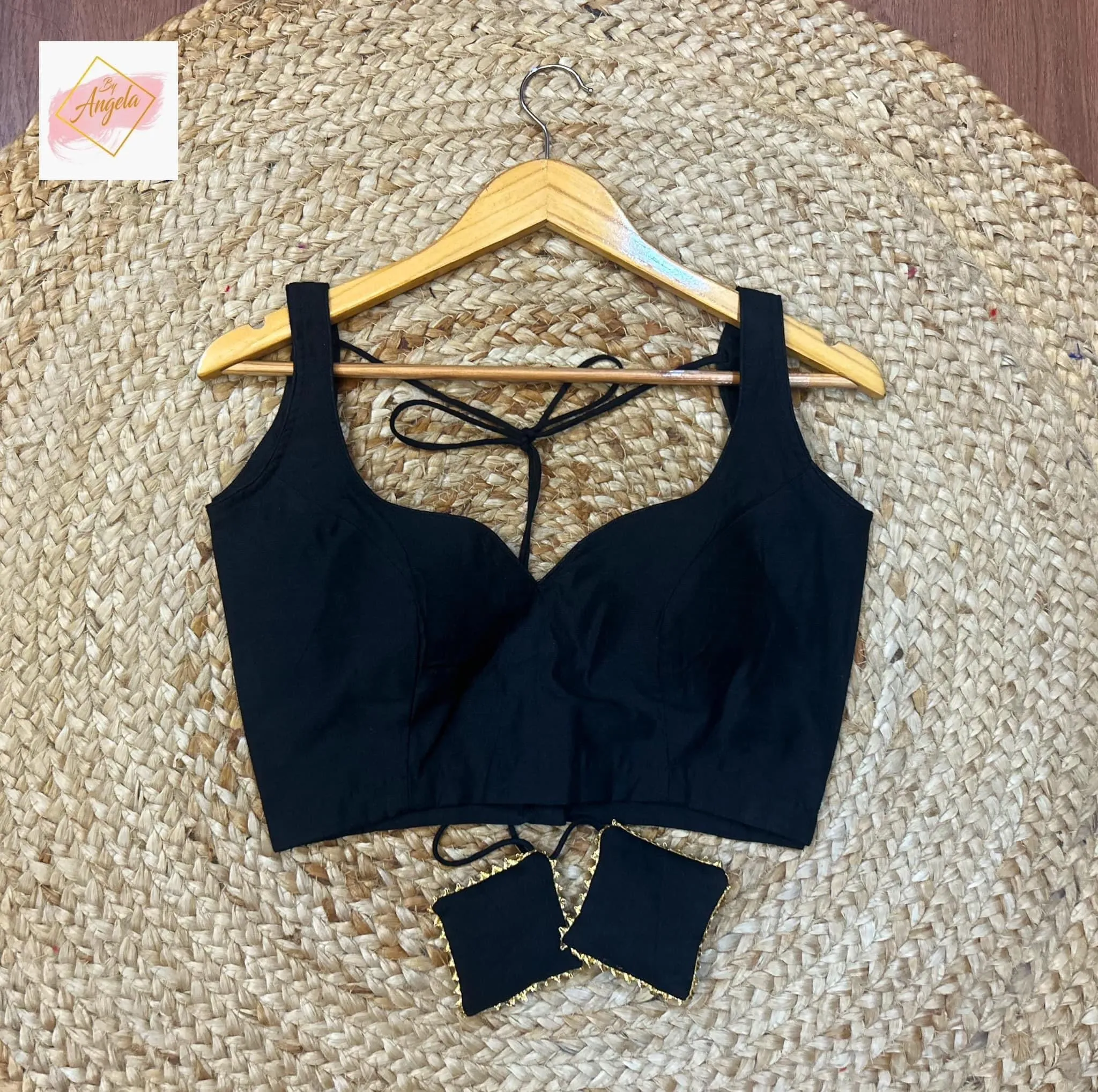 Paan Neck  Premium Sleeveless Blouse - Black