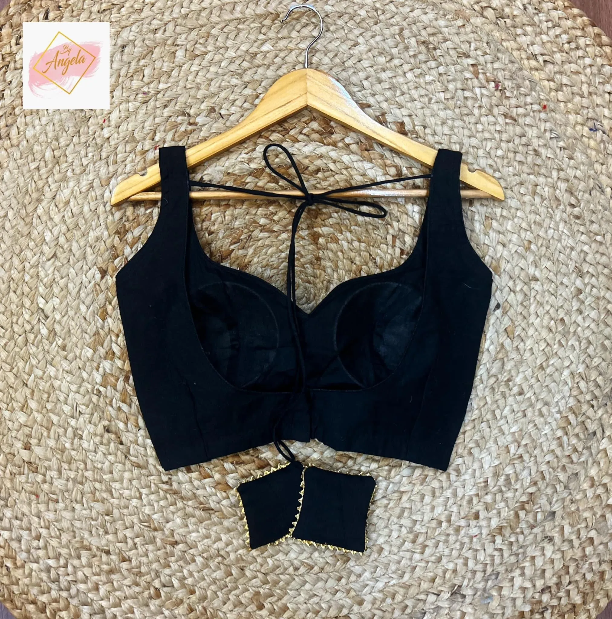 Paan Neck  Premium Sleeveless Blouse - Black