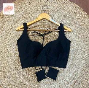 Paan Neck  Premium Sleeveless Blouse - Black