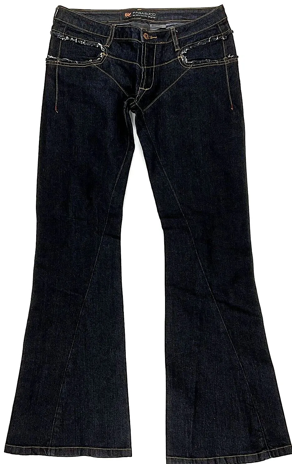Parasuco Montreal.  Ergonomic Jeans Lycra/Denim Low Rise Flare Leg Thick Stitch