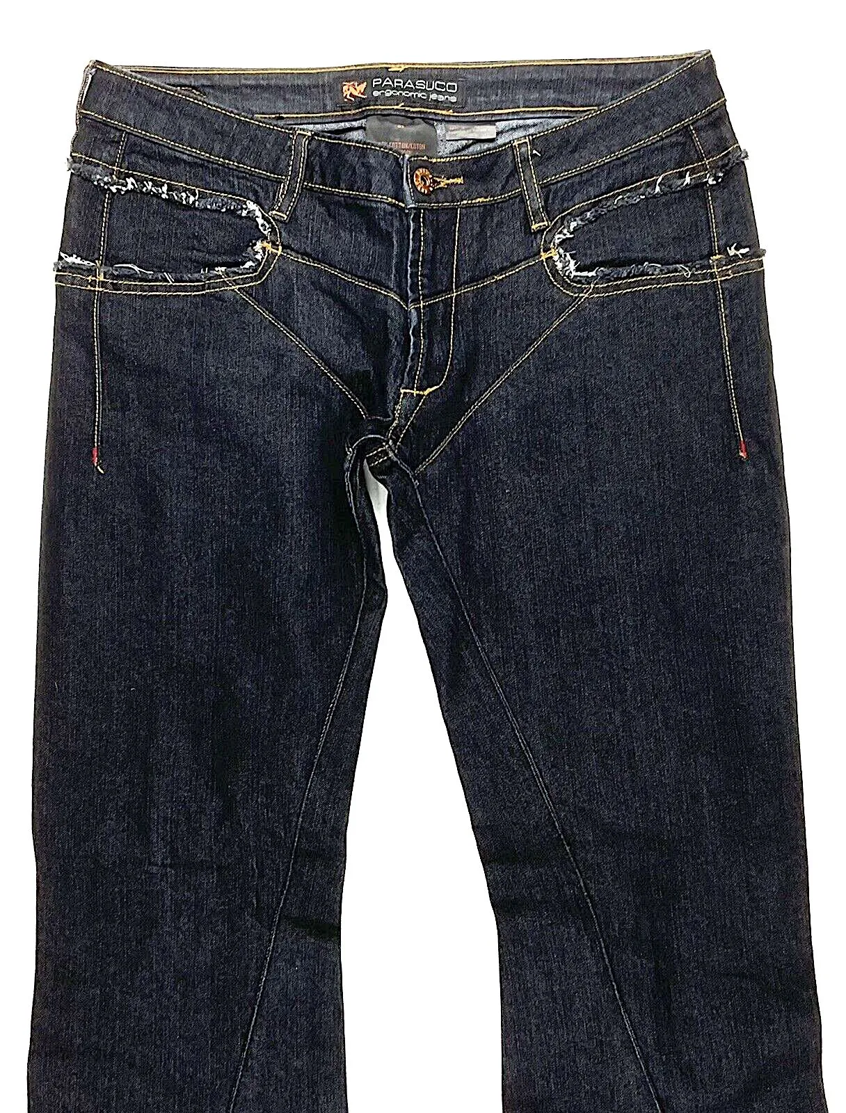 Parasuco Montreal.  Ergonomic Jeans Lycra/Denim Low Rise Flare Leg Thick Stitch