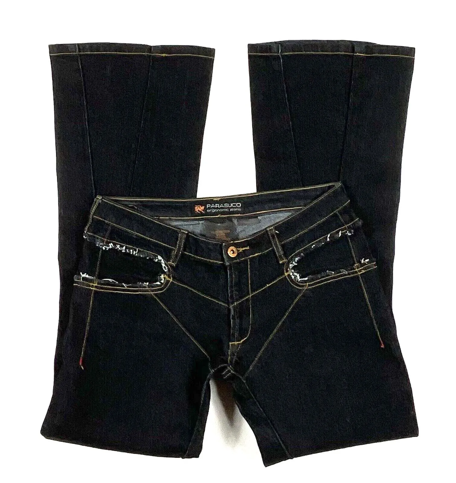 Parasuco Montreal.  Ergonomic Jeans Lycra/Denim Low Rise Flare Leg Thick Stitch