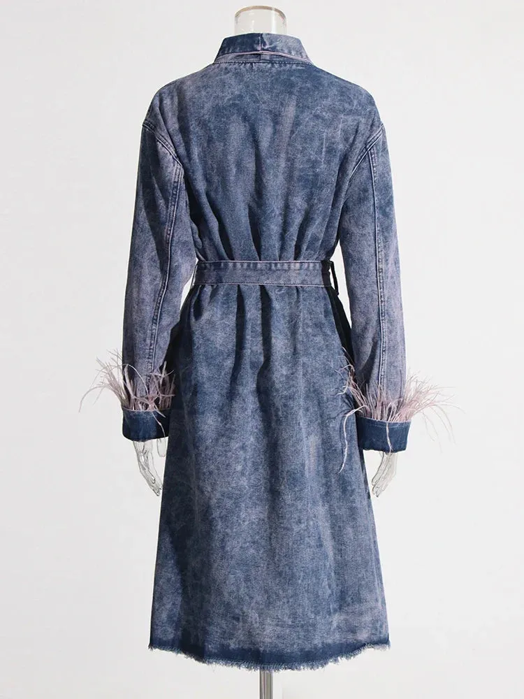 Peyton Feather Cuff Midi Denim Coat