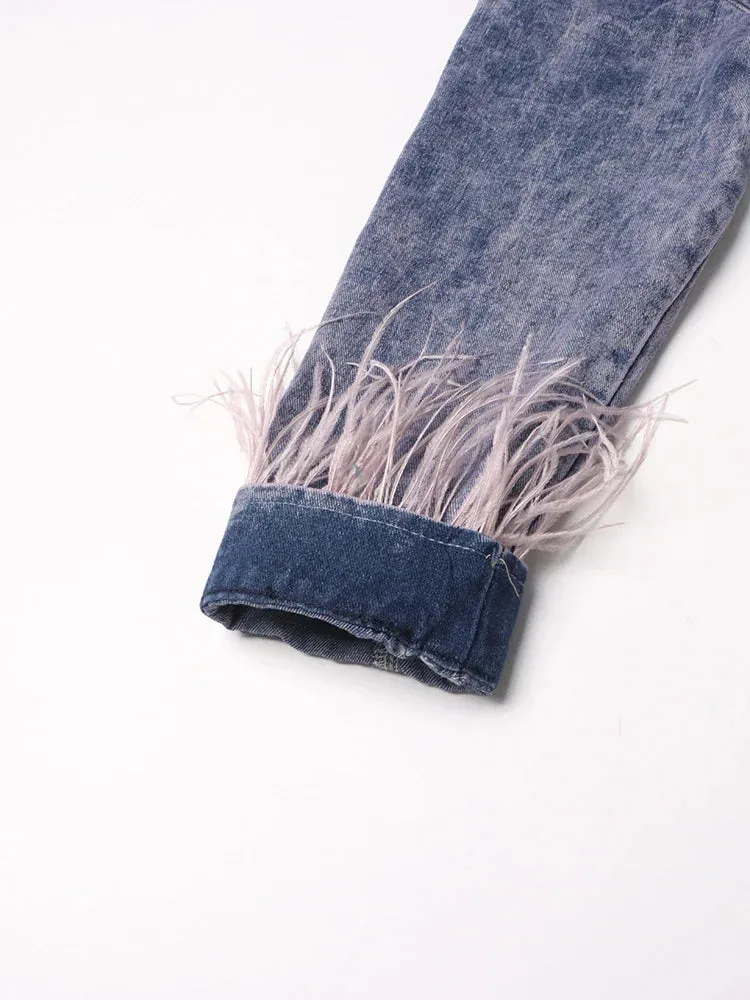 Peyton Feather Cuff Midi Denim Coat