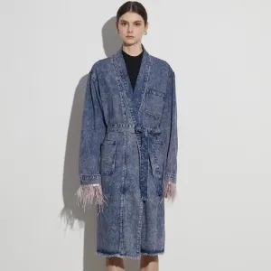 Peyton Feather Cuff Midi Denim Coat