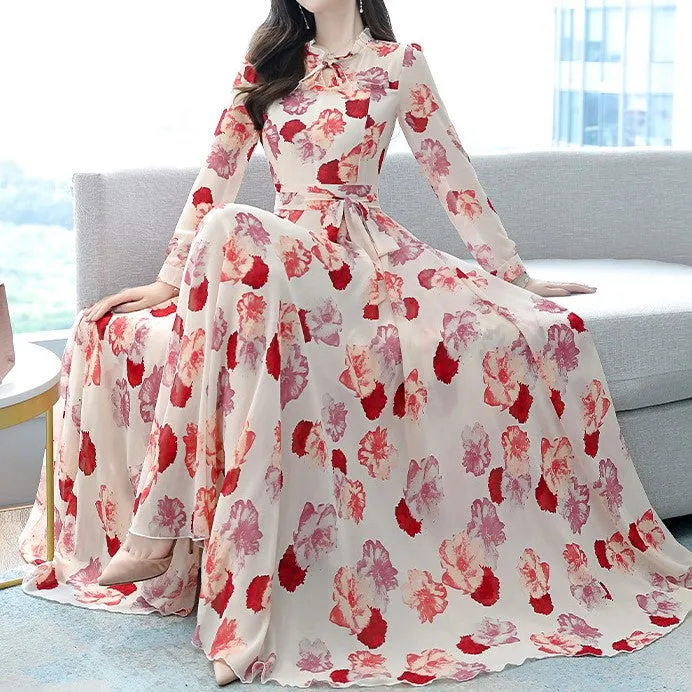 Pink A-Line Maxi Dress With Waist Belt