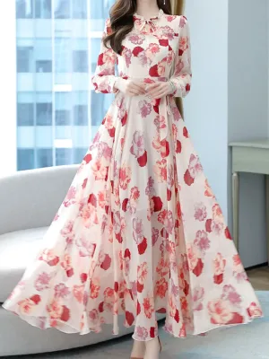 Pink A-Line Maxi Dress With Waist Belt