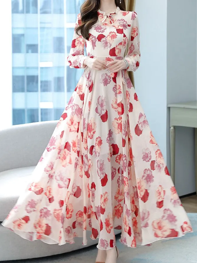 Pink A-Line Maxi Dress With Waist Belt
