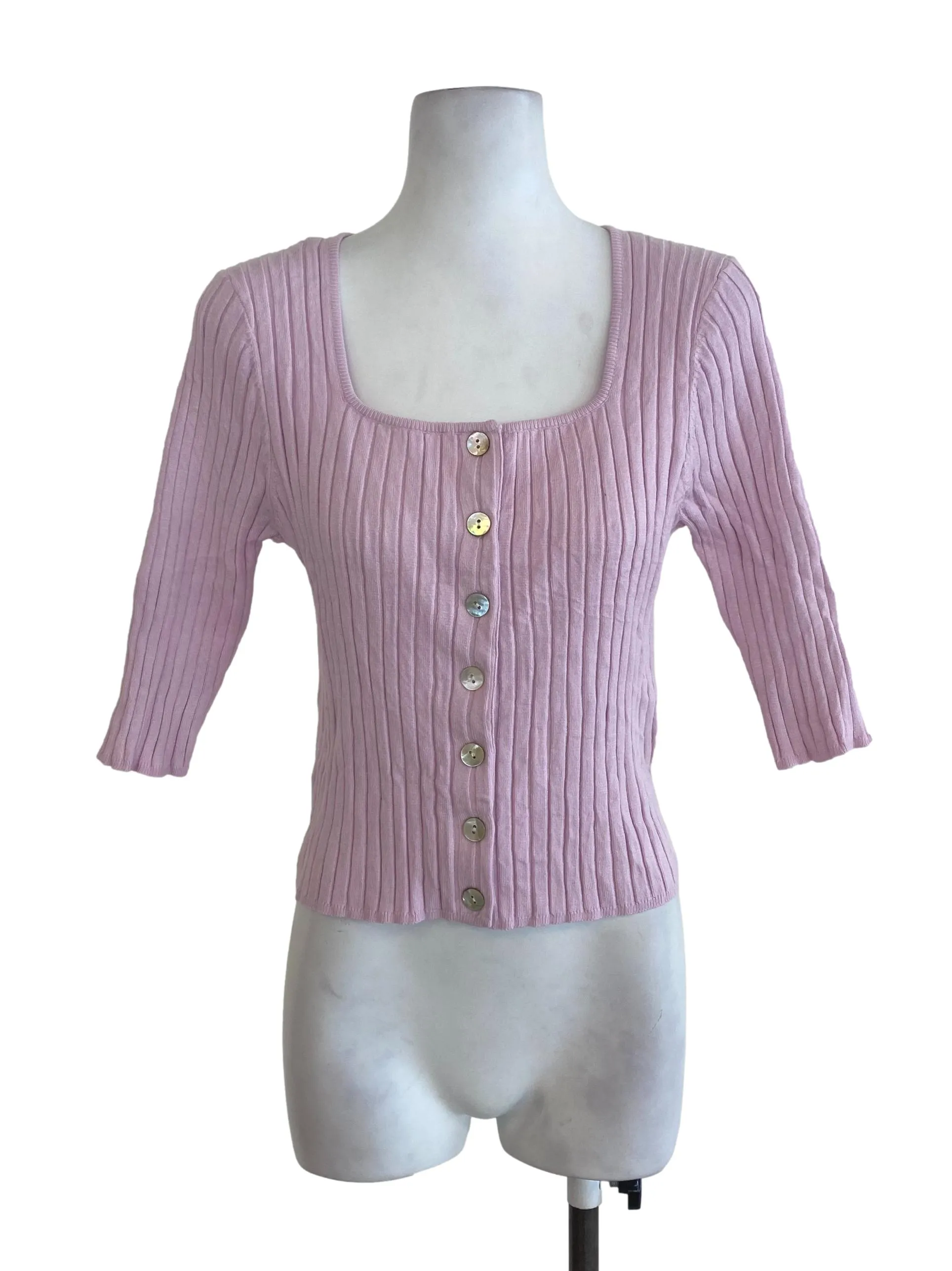 Pink Knitted Button Down Top