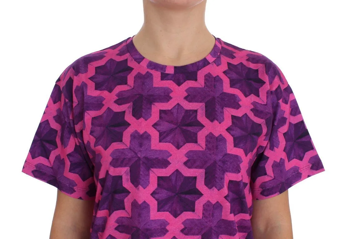Pink Purple Cotton Motive T-shirt